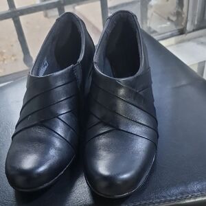 Clarks Black Soft Leather Women's Shoes High Heel 2"